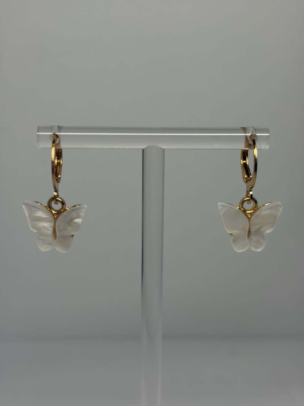 Stainless Steel Gold-Tone Mother of Pearl Effect Butterfly Huggie Hoop Earrings